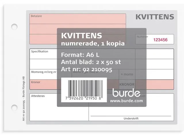 Blankett kvittens A6L 2×50 blad kopia