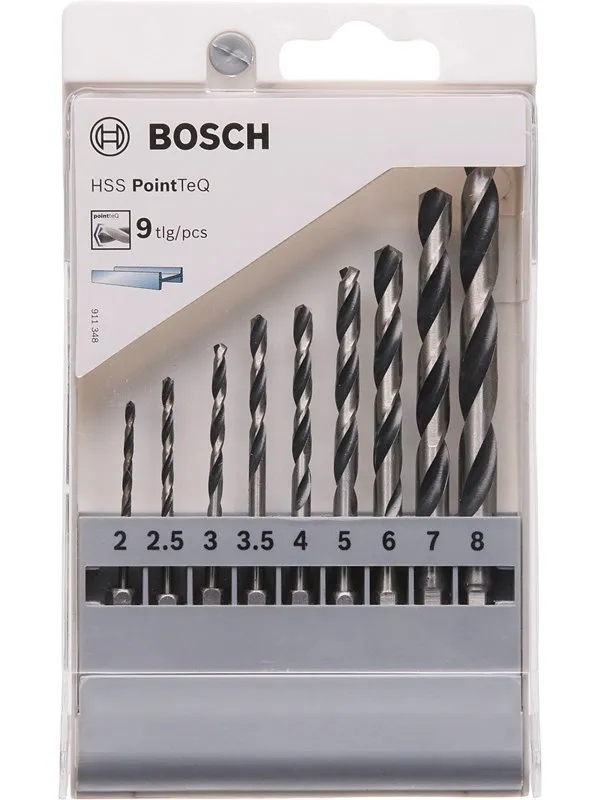 Bosch HSS PointTeQ Hex borr 9-delssats 2/2.5/3/3.5/4/5/6/7/8 mm