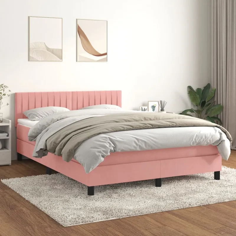 vidaXL Ramsäng med madrass rosa 140×200 cm sammet (#0948)