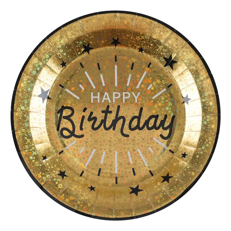 Papperstallrikar Sparkling Happy Birthday Svart/Guld - 10-pack