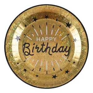 Papperstallrikar Sparkling Happy Birthday Svart/Guld - 10-pack