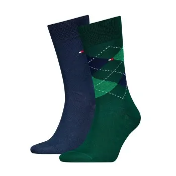Tommy Hilfiger Strumpor 2P Men Sock Check Blå/Grön Strl 43/46 Herr
