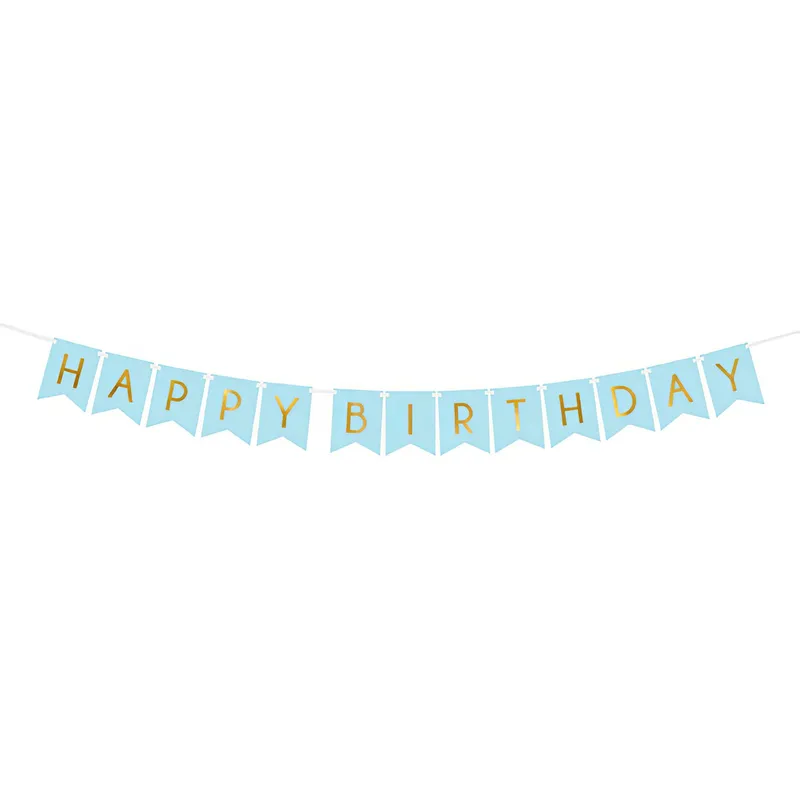 Vimpel ”Happy birthday” – Ljusblå