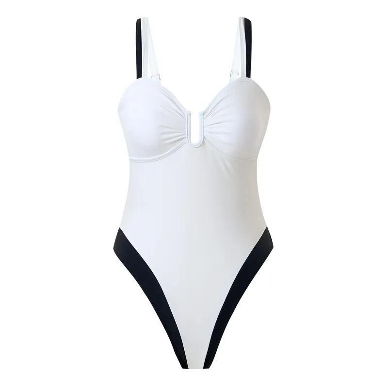 Ny Sexy Badedrakt for Kvinner Ett-stykke Trekant Ensfarget Svart og Hvit Nylon Badedrakt L