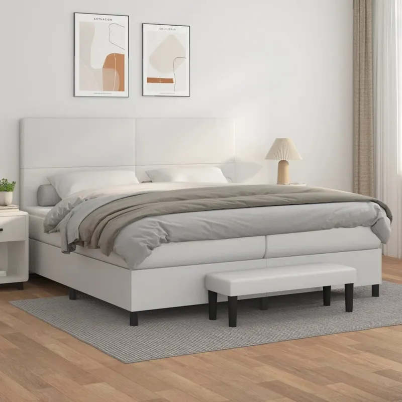 vidaXL Ramsäng med madrass vit 200×200 cm konstläder (#5742)