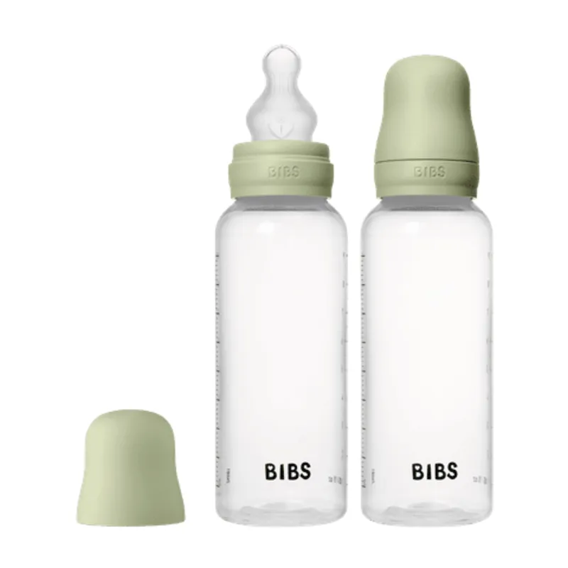 BIBS Baby Bottle Round Silicone Medium Flow Sage 270 ml 2-pack