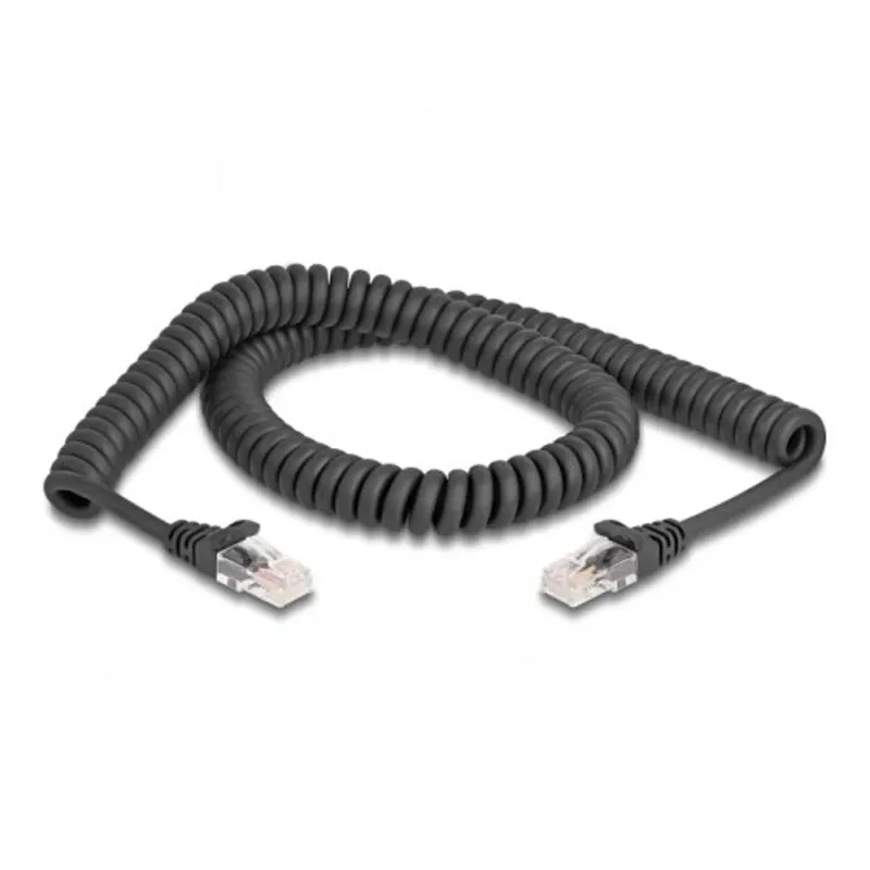 Delock RJ45 Spiral Patchkabel Cat 5e, 2m – Svart