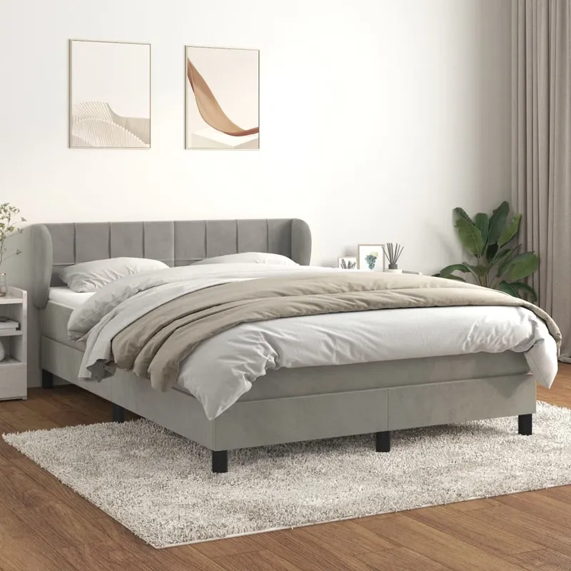 Resårbädd med madrass Ljusgrå 140 x 190 cm Sammet