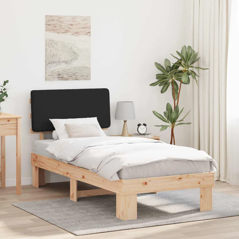 vidaXL Sängram med Klädd Huvudgavel Svart 100 x 200 cm Massiv furu (#3970)