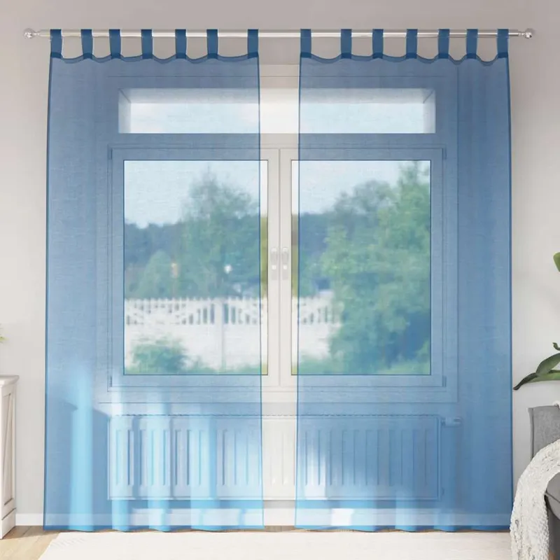 vidaXL Voile gardiner med öglor 2 st kungsblå 140×225 cm