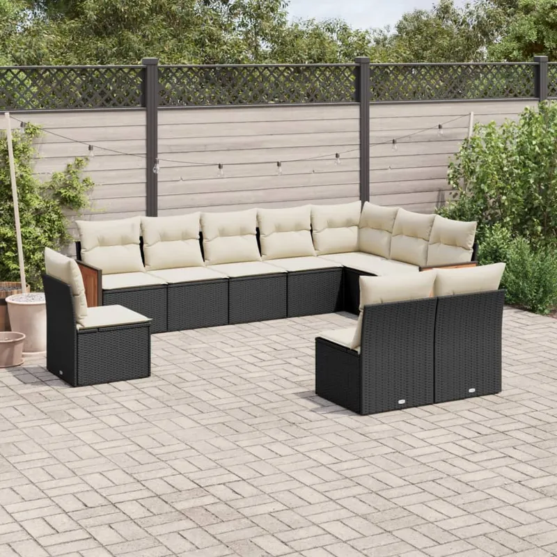 vidaXL Loungegrupp 10 delar med svarta dynor konstrotting (#7163)