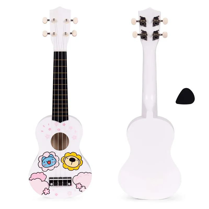 Ukulele för barn - trä, 4 nylonsnören, inkluderar pick