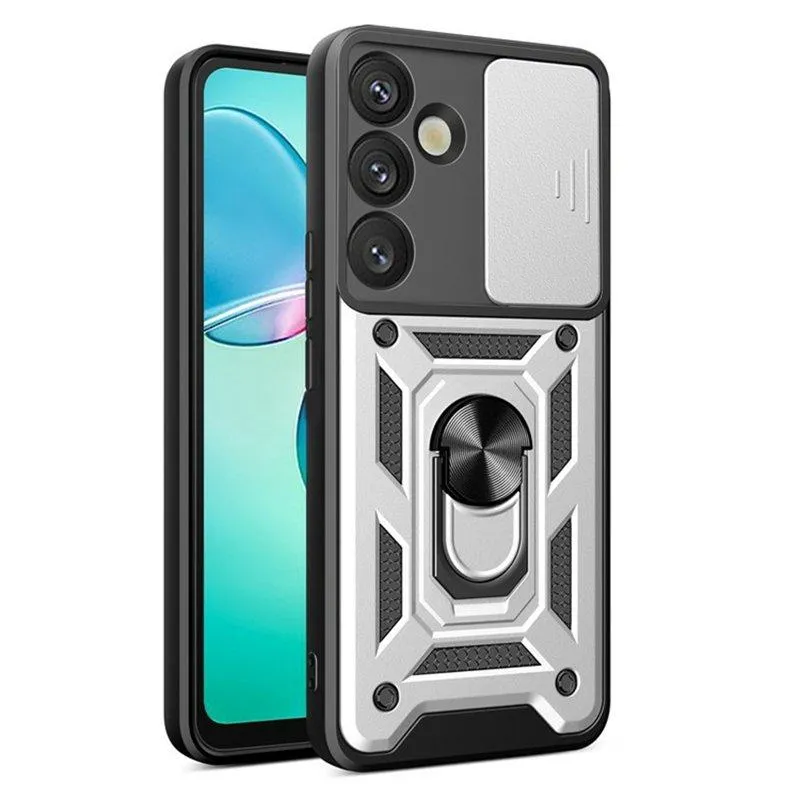 Amorus Mobilskal för Samsung Galaxy S26 Plus Kickstand PC + TPU – Silver