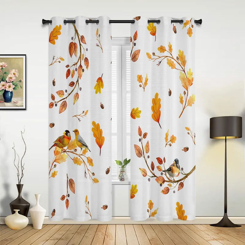 Høstløv Fugl Frukt Gardiner for Soverom Stue Vindusgardinbehandlinger Persienner Kjøkken Hjemmedekor Draperier 135W x 60H(cm) x1 (#5192)