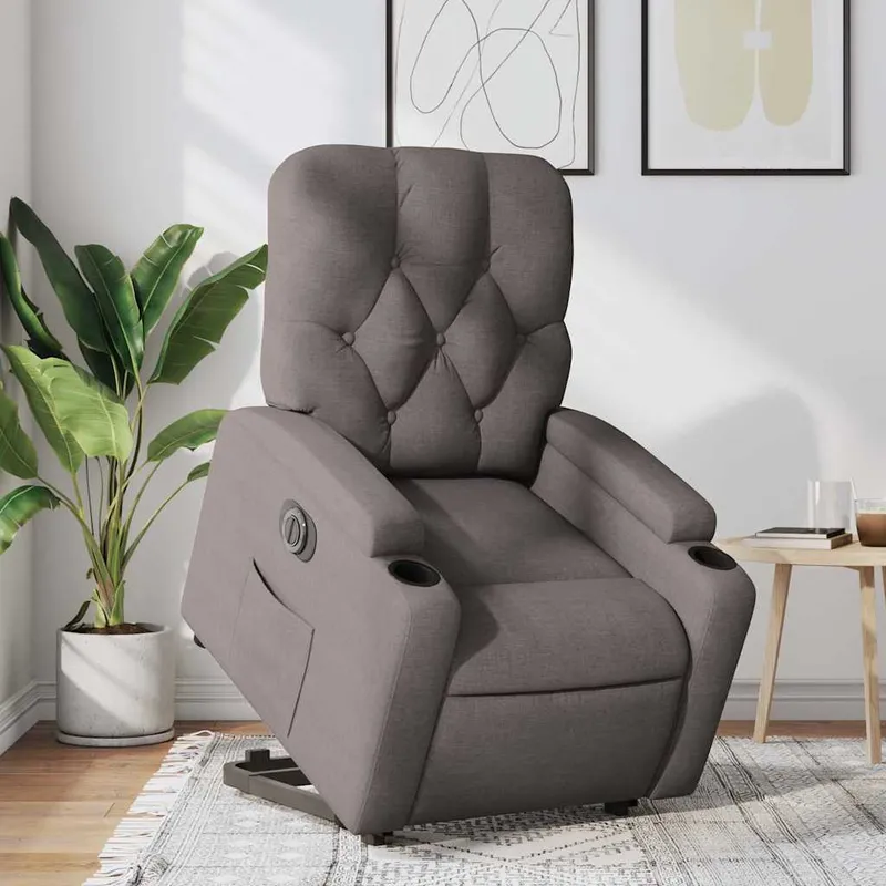 vidaXL Elektrisk reclinerfåtölj med uppresningshjälp taupe tyg (#2302)