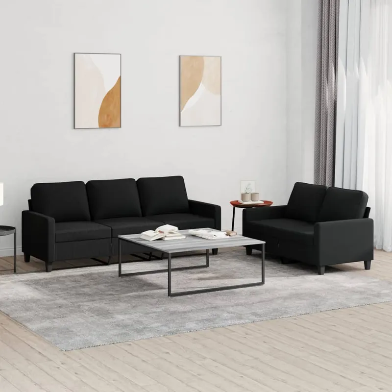 vidaXL Soffgrupp med dynor 2 delar svart tyg (#4317)