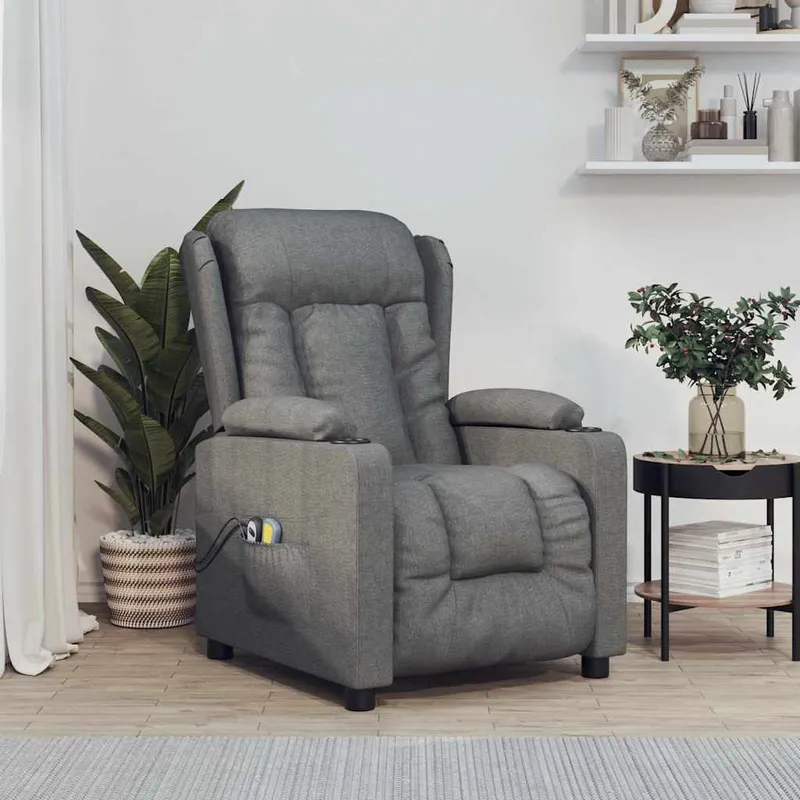 vidaXL Elektrisk massagefåtölj mörkgrå tyg (#9482)