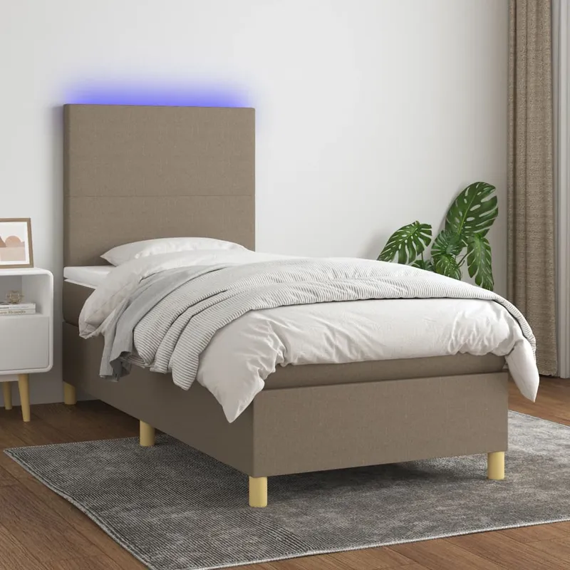 vidaXL Ramsäng med madrass & LED taupe 90×200 cm tyg (#7732)