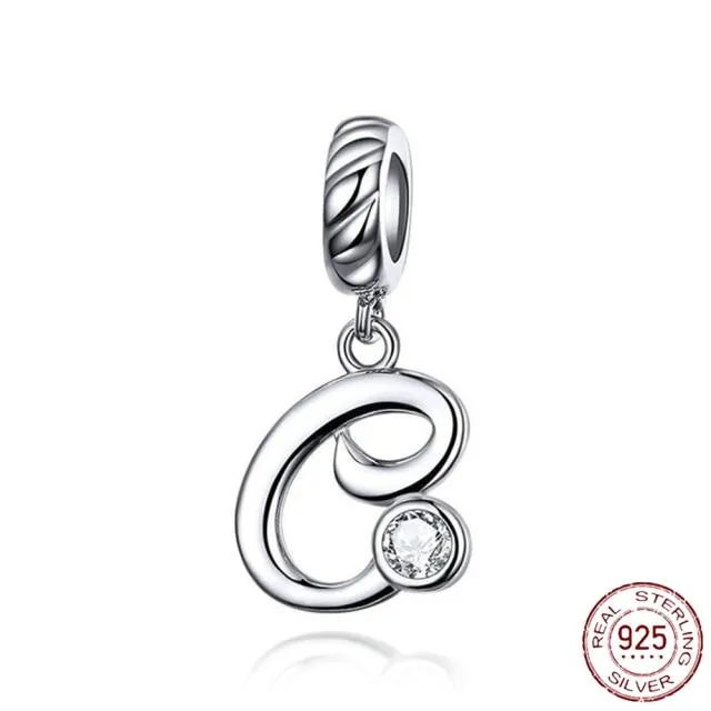 Armband Charm 925 Silver Bokstav A-Ö Bokstav Berlock Namn Pärlor För Kvinnor Gör-det-själv-hänge gör smycken (#6929)
