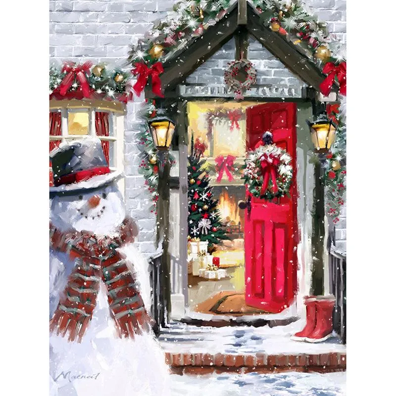 Full rund borr Diamantbroderi Snowman Cottage 5D DIY Diamantmålning Korsstygn Strass 20X30CM (#6244)