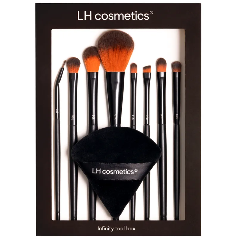 LH cosmetics Complete Makeup Application & Setting Kit Eyelash Curler, Tool Box, Sharpener, Sponge & Setting Spray 100ml