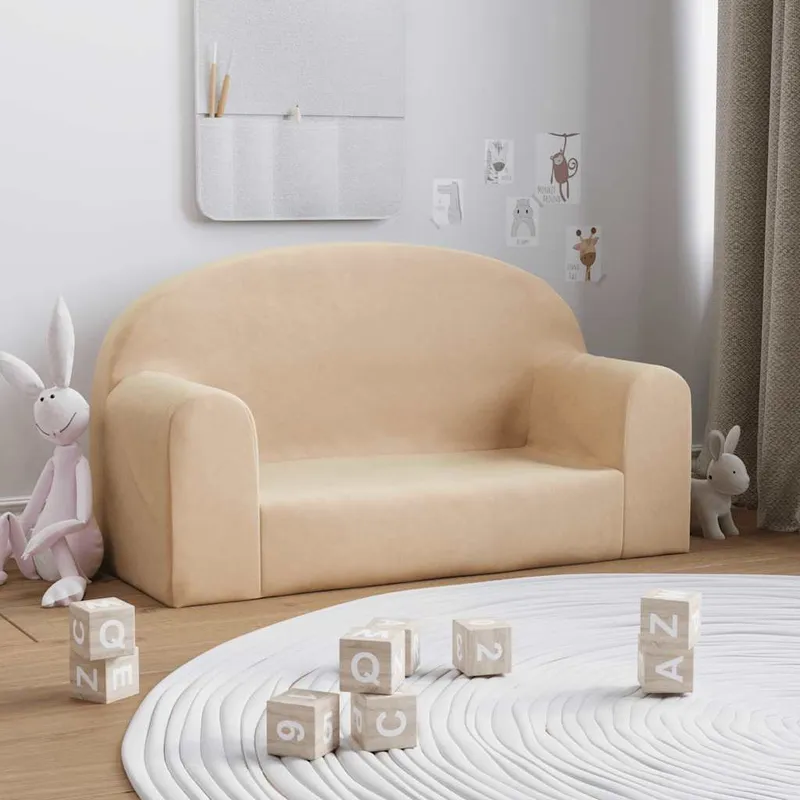 vidaXL Barnsoffa 2-sits gräddvit mjuk plysch (#6909)
