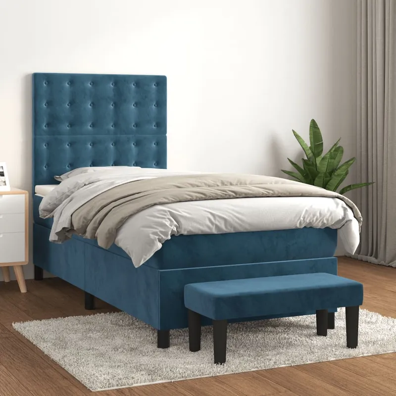 vidaXL Ramsäng med madrass mörkblå 90×190 cm sammet (#0692)