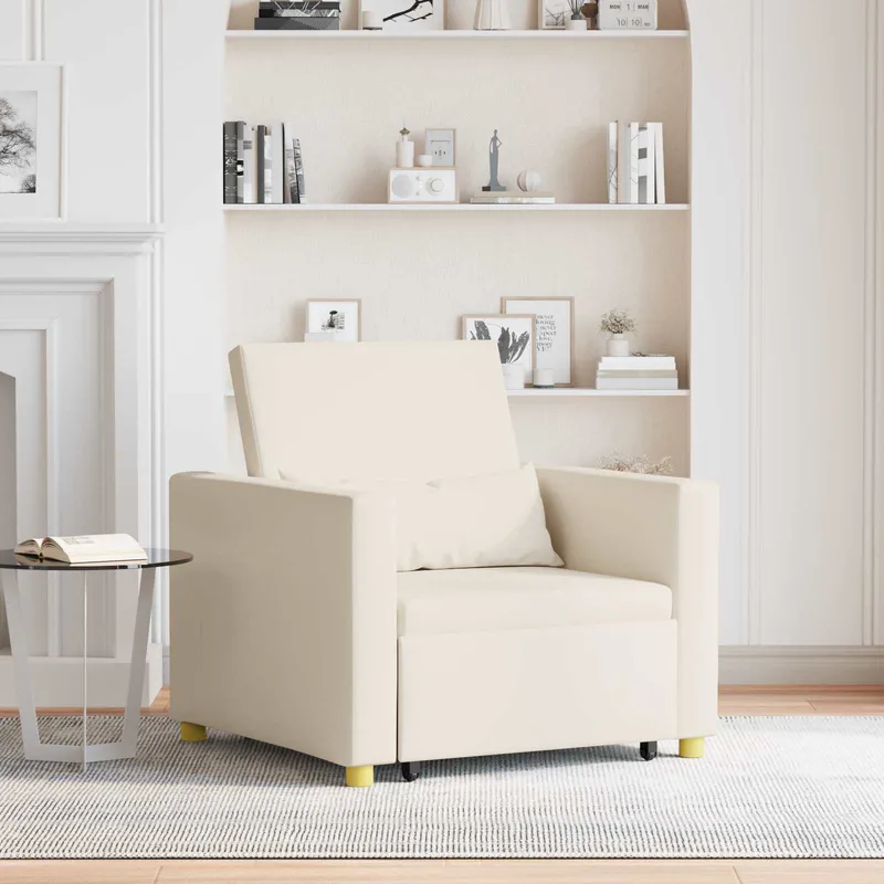 vidaXL Utdragbar soffbed enkel med hjul Krämvit 90 x 165 x 87 cm tyg