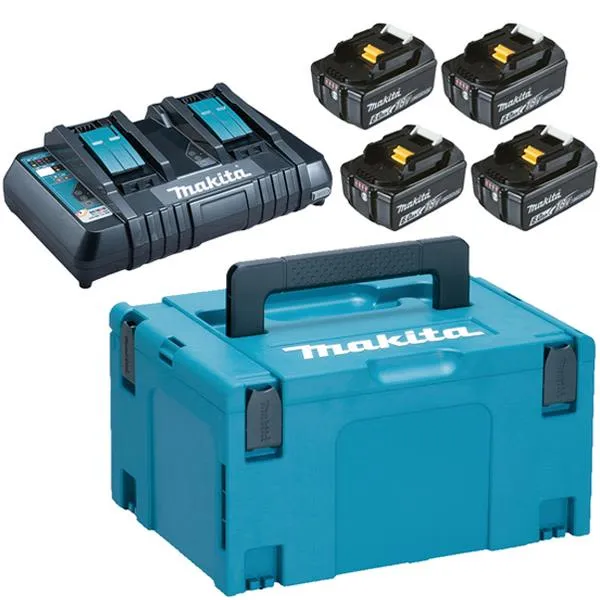 Makita batteri- och laddarsats 18 V 198091-4 4x 6 Ah, DC18RD
