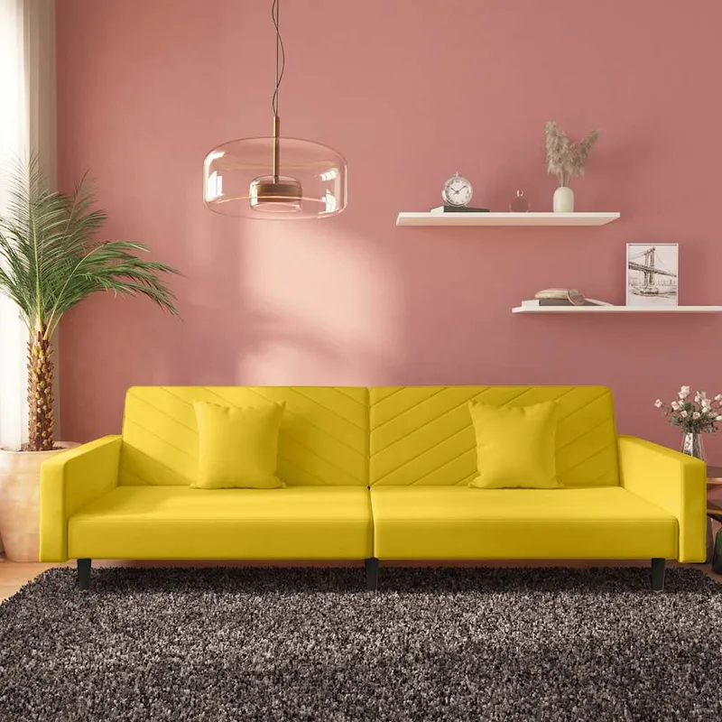 vidaXL Bäddsoffa 2-sits med två kuddar gul sammet (#0752)