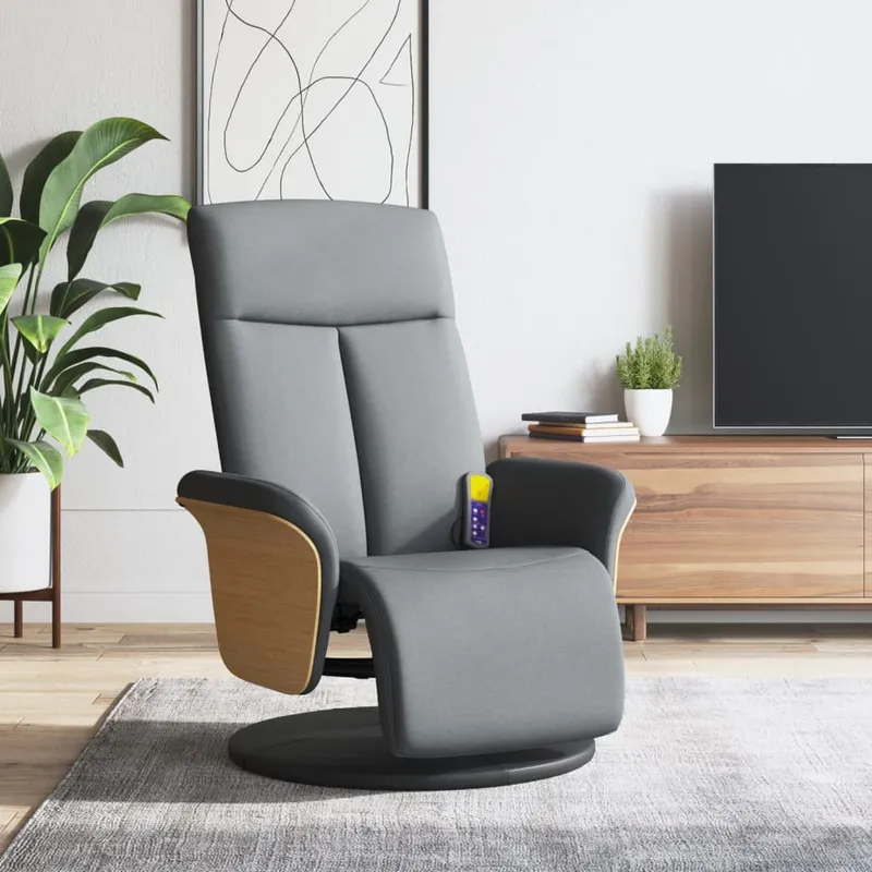 vidaXL Massagefåtölj med fotstöd ljusgrå tyg (#3152)