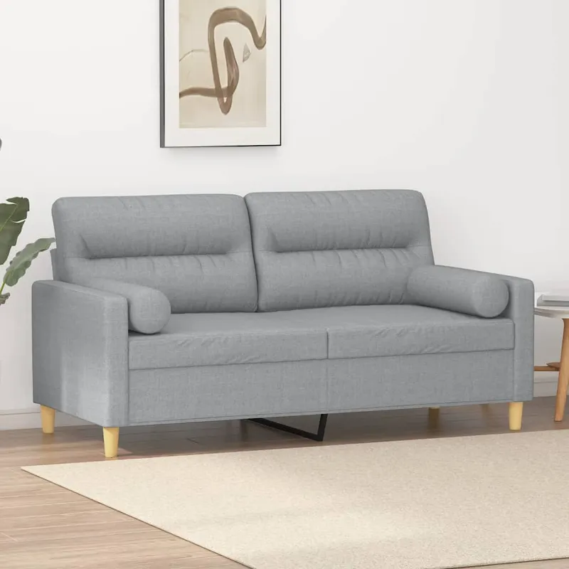 vidaXL 2-sits soffa med prydnadskuddar ljusgrå 140 cm tyg (#7883)