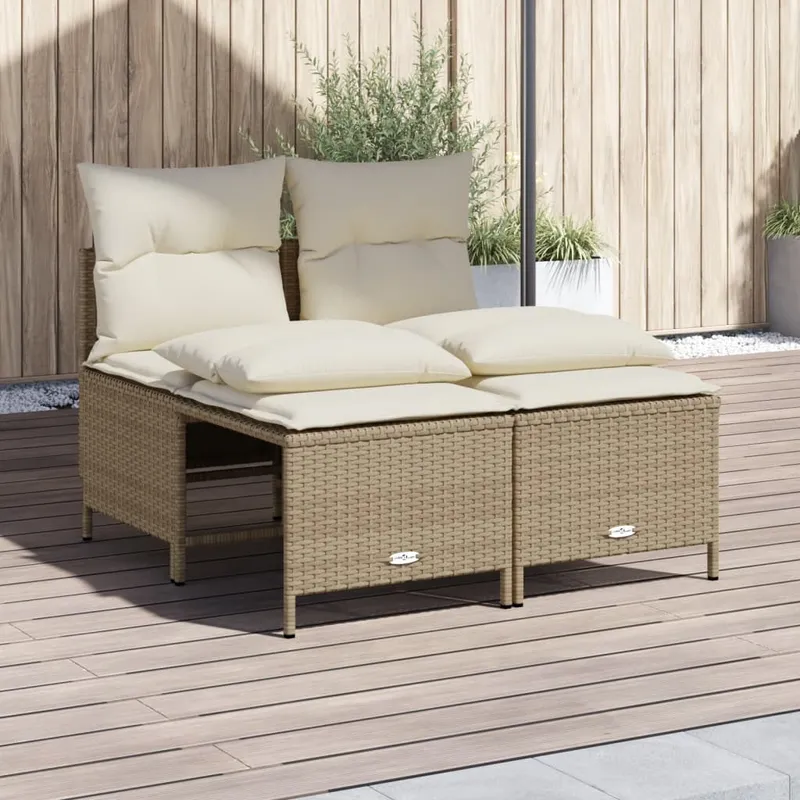 vidaXL Soffgrupp för trädgård med dynor 4 delar beige konstrotting (#2152)