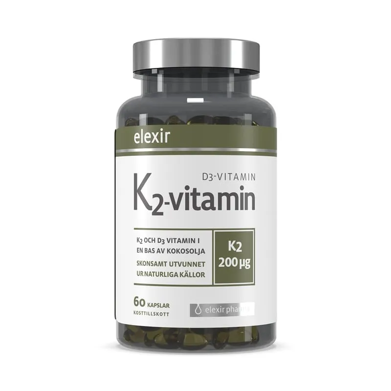 Elexir Pharma K2-vitamin D3-vitamin 60 kapslar