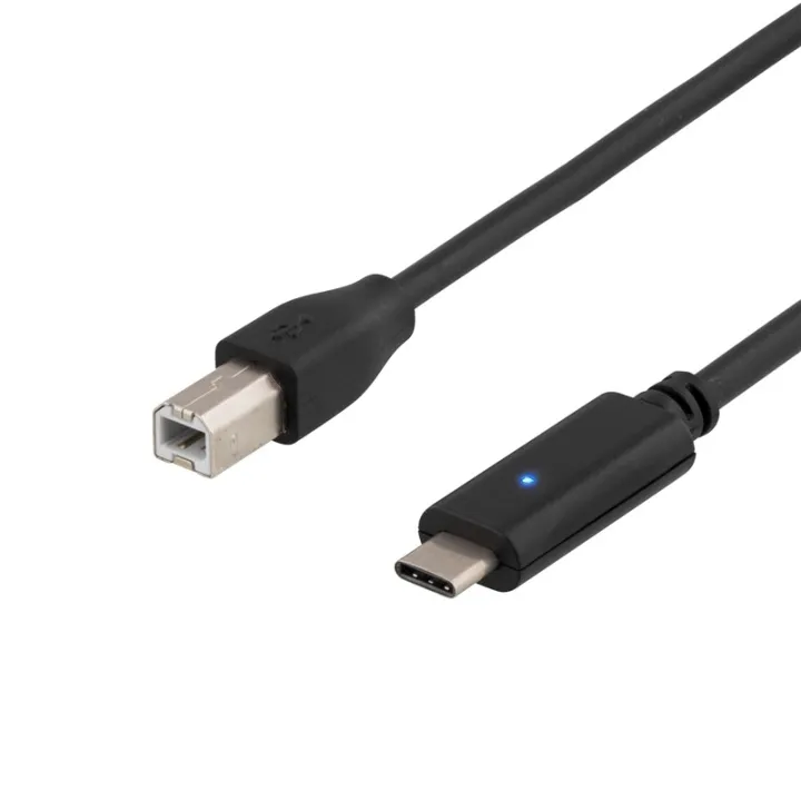DELTACO USB 2.0 kabel, USB-C - USB-B hane, 2m - svart
