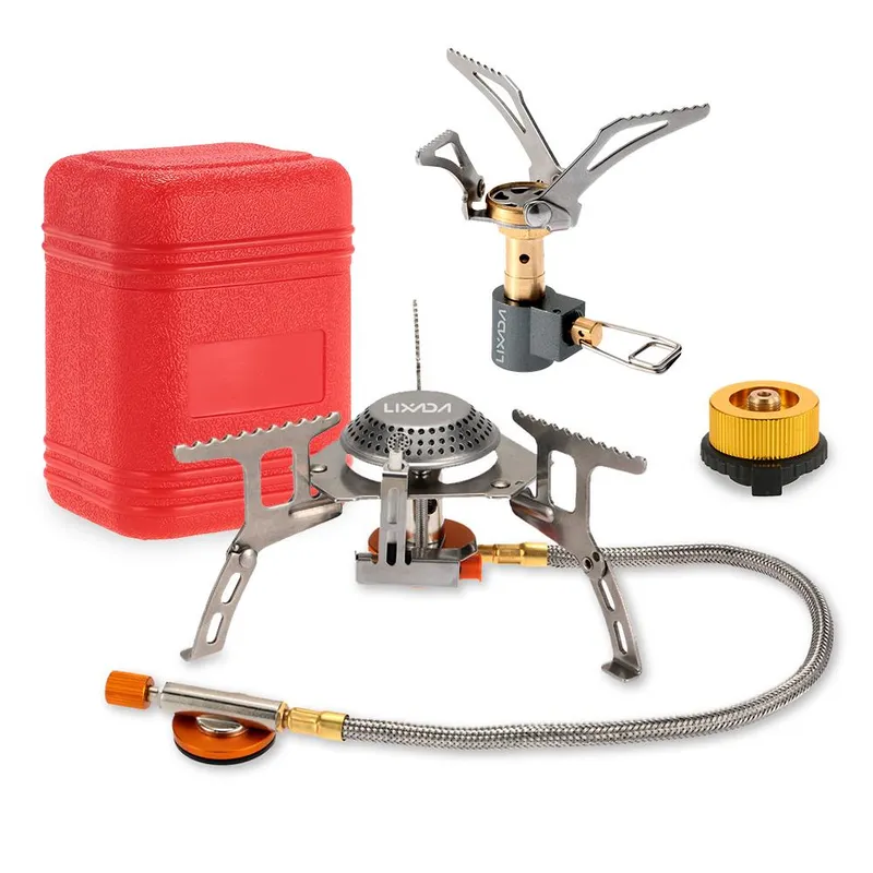 Lixada 3000W Bärbar Camping Köksredskap Set Vikbar Mini Pocket Spis Camping Gasspis Delad Brännare Stove & Adapter