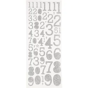Glitterstickers Siffror, 10x24 cm, 2 ark, silver