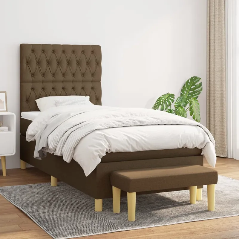 vidaXL Ramsäng med madrass mörkbrun 90×190 cm tyg (#3700)
