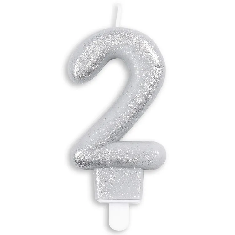 Tårtljus Siffra Glitter Silver – Siffra 2