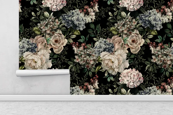 Fototapet - Rosa och blå blommor