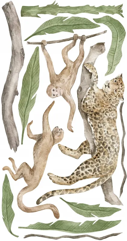 Väggdekal – Leopard och apor