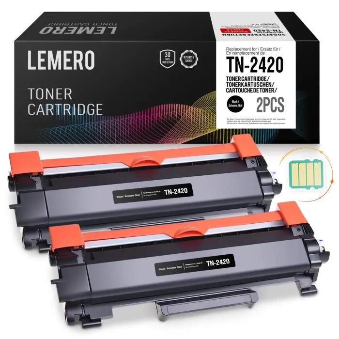 2 LEMERO Compatible Brother TN-2420 TN2420 TN2410 Cartouches de toner [avec puce] pour HL-L2310D HL-L2350DN HL-L2370DN HL-L2375DW