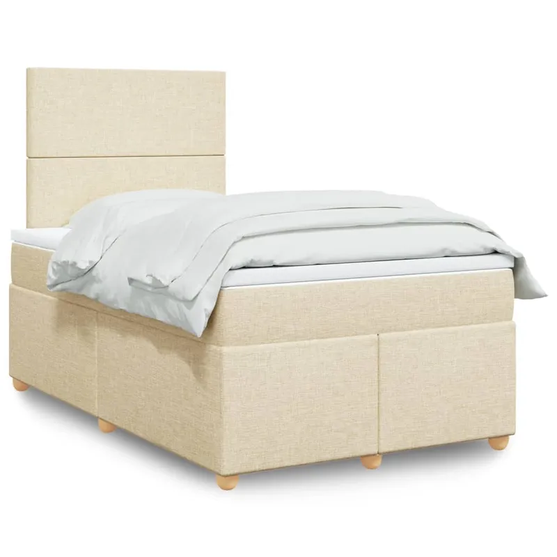 vidaXL Ramsäng med madrass gräddvit 120×190 cm tyg (#3999)