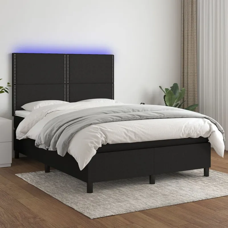 vidaXL Ramsäng med madrass & LED svart 140×200 cm tyg (#3239)