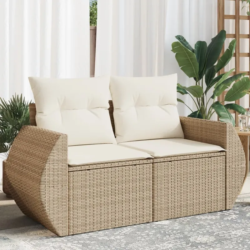 Vidaxl Trädgårdssoffa med Kuddar, 2-sitsig, Beige, Polyrotting