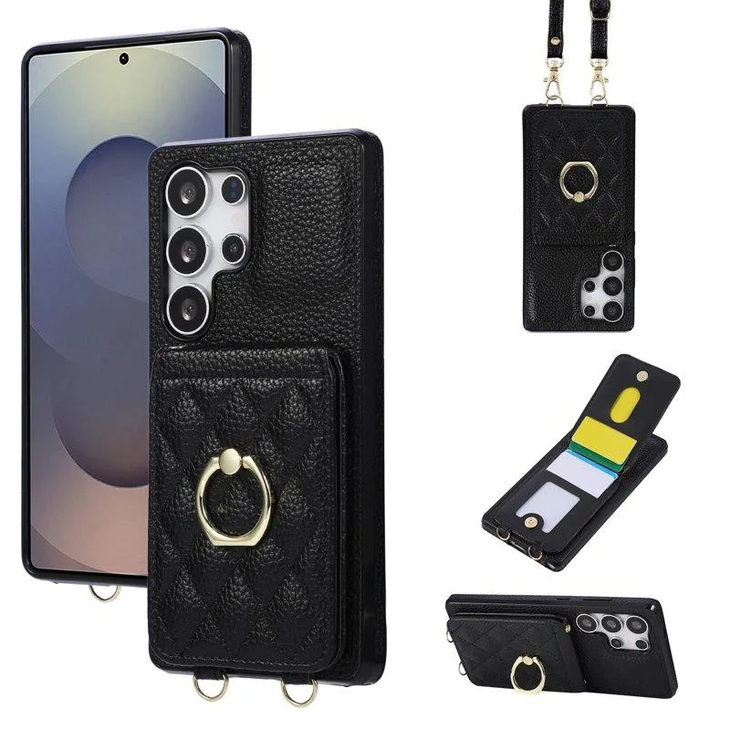 Mobilskal för Samsung Galaxy S26 Ultra Kickstand Konstläder + TPU – Svart