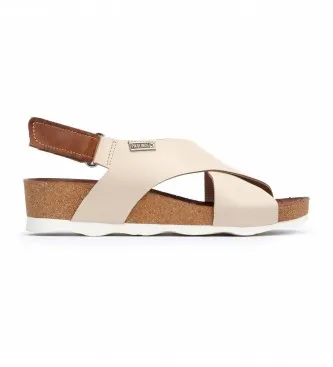Pikolinos för kvinnor. W9E-0912 Mahon sandaler i beige läder (37), Hud, Svart, 3 till 5 cm, Kardborreband, Casual