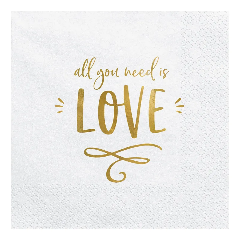 Servetter | 20-pack | Guldtext ”All you need is love”