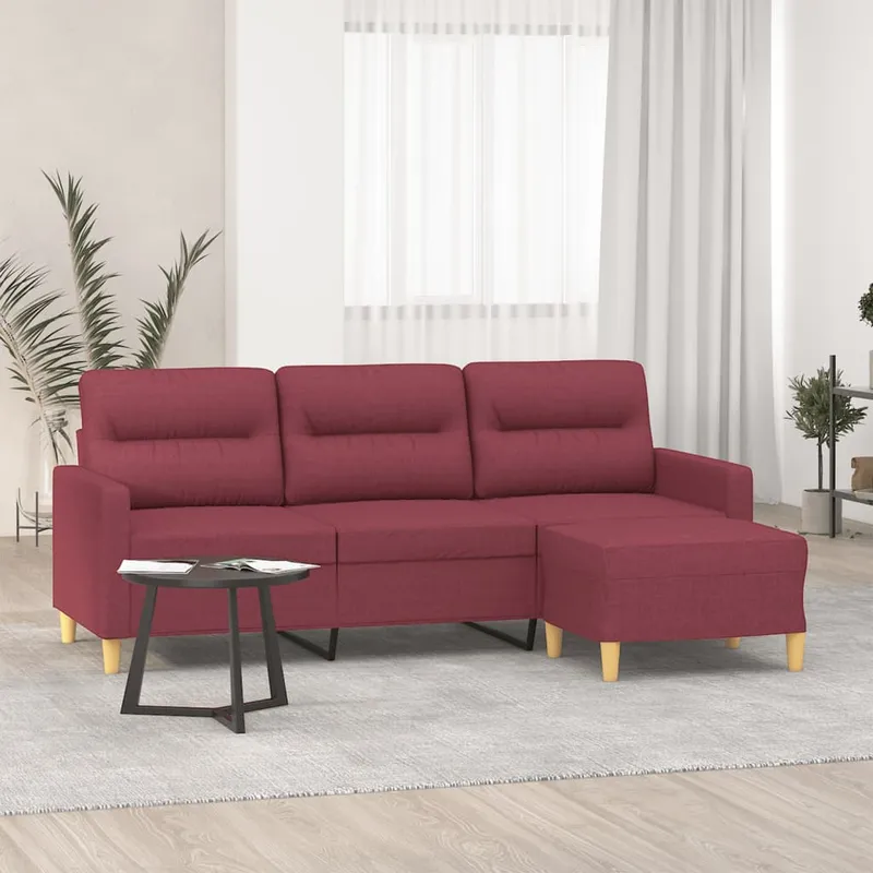vidaXL 3-sitssoffa med fotstöd vinröd 180 cm tyg (#0463)
