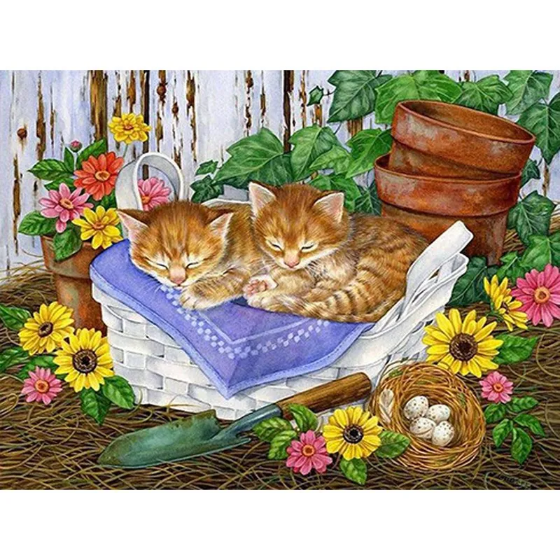 Korsstygnskit DIY Diamantbroderi sovande katt Hel Rund Diamantmålning Mosaik Heminredning 20X30CM